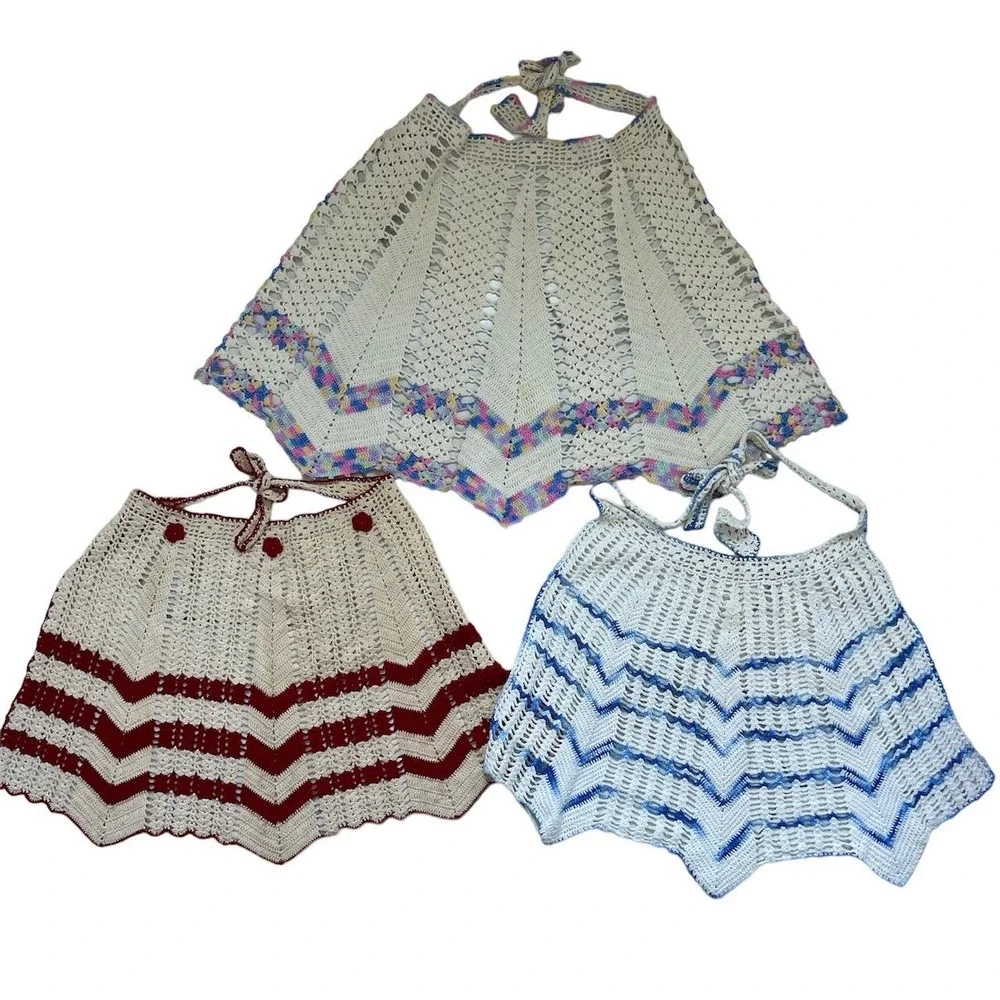 Handmade Vintage Cottagecore Crochet Aprons Set‎ of 3 One Of A Kind0